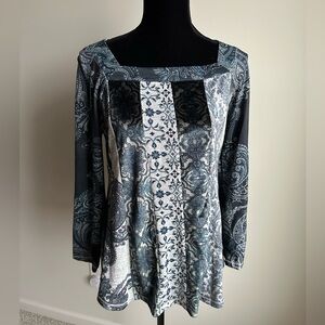 Women’s One World Blue Velour Long Sleeve Top